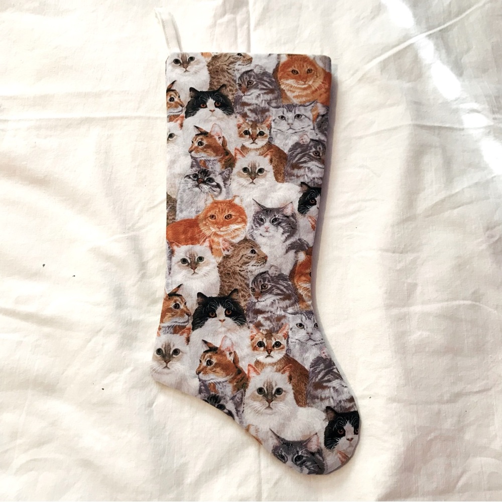 Cat Faces Christmas Stocking Handcrafted